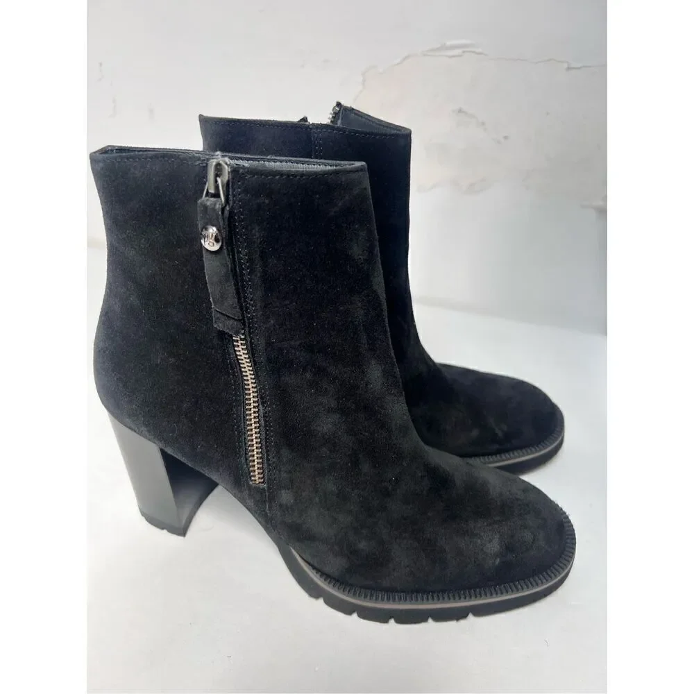 Paul Green Women's Black Suede Leather Side Zip Sloane Lug Sole Bootie Size 9